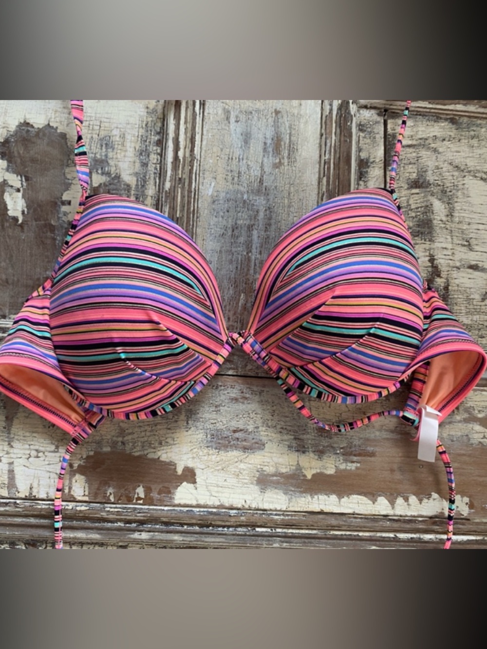 Victoria's Secret Pink Multicolor Striped Bikini Top
